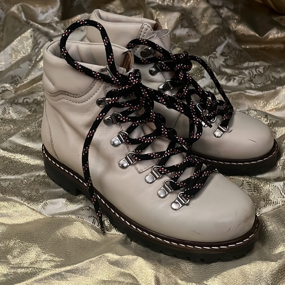 ZARA Girls’ Lace-Up Leather Combat Hiking Boots Cream Color Booties EU 35/US 3.5 - Picture 5 of 14